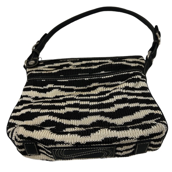 The SAK Shoulder Bag Purse Knitted Adjustable Straps Zip Top Cream Black - Picture 3 of 13